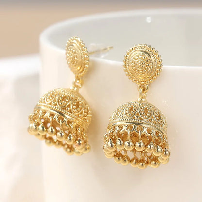 Vintage Brass Golden-plated Earrings Handmade Earrings Bohemian Style Earrings Bell Earrings Bead Earrings Pendant Earrings