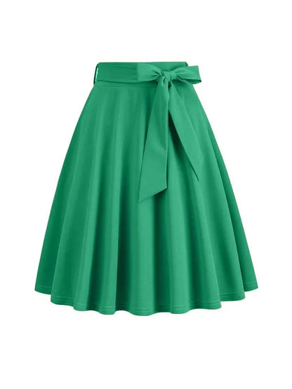 2025 Women Retro Vintage Midi Long Skirt Solid Elegant High Waist A Line Skater 50s Swing Skirts Ladies Workwear Falda Mujer