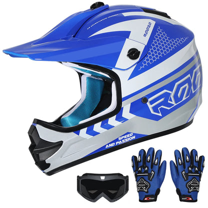 Kids Motocross Helmet with Motocross Goggles and Gloves Child Motorcycle Off-Road Helmets for Dirt Bikes ATVs Quads