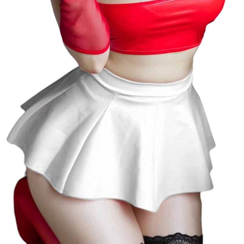 Womens Summer Sexy PU Leather Pleated Mini Skirt High Waist Short Skirts