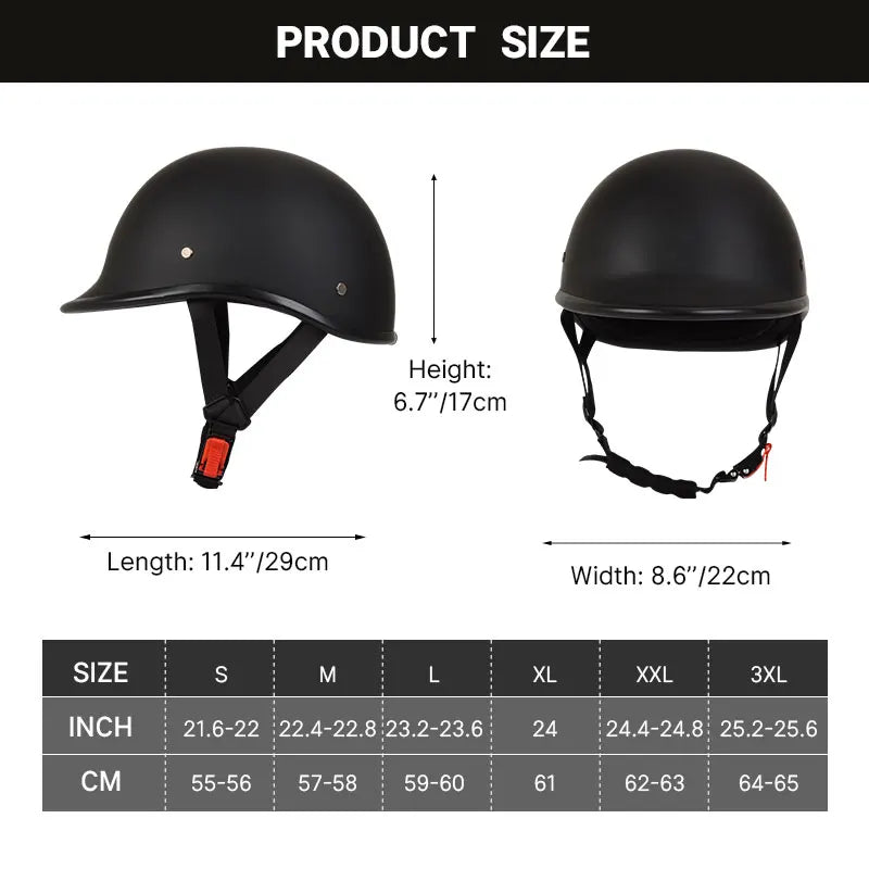 Motorcycle Half Helmet Beanie Retro Open Face Helmet Skull Cap DOT Certified Lightest Low Profile Street ATV Moped Helmet