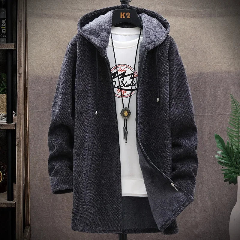 Fashionable Thickened Fleece Knitted Open Cardigan Men's Sweater Autumn Winter New Style Casual Outerwear Trendy Streetwear