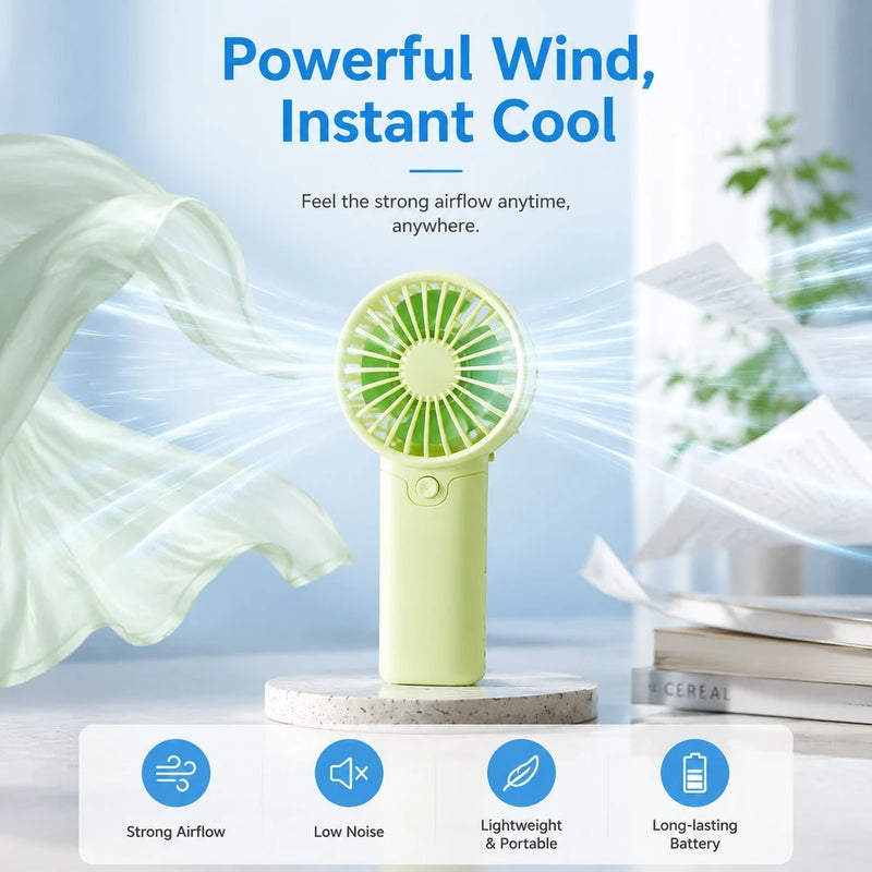 Latest Portable Fan Compact Handheld Fan - Portable, Battery-Powered Personal Cooling Device for Travel & Outdoor Use No Battery