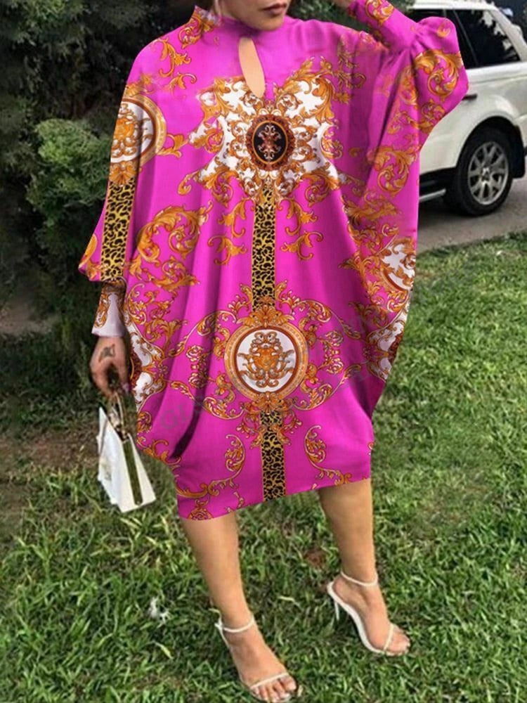 European Long Dress Wrinkle Bat Sleeve Party Evening Dresses Women Fashion Loose Long Sleeve Max Dress Golden Sexy Mid-calf 5XL