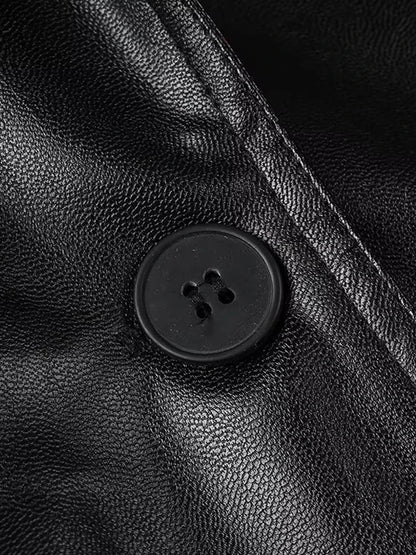 Vintage Pu Leather Extra Long Trench Coat Women Lapel Single-breasted Overcoat With Belt 2025 New Autumn Winter Lady  Outwear