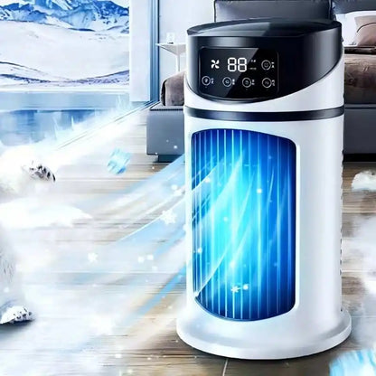 Portable 6-speed electric fan, equipped with air purifier, plastic evaporator humidifier and cooling and heating functions