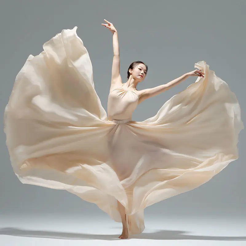 720 Degree Dance Skirt Pleated Long Skirt Women's Summer Solid Color High Waist Chiffon Long Skirt Large Swing Skirt