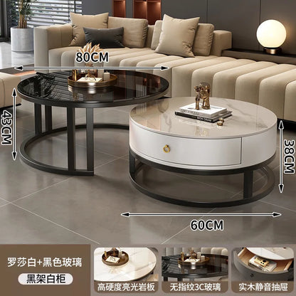 Round edge rock slab coffee table Hakka simple modern small apartment light luxury household small tea table