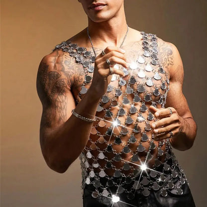 New Music Festival Party Men's Vest Acrylic Shiny Mirror Nightclub Top Trendy Laser Reflective Stage Outfit Sexy Sleeveless Vest