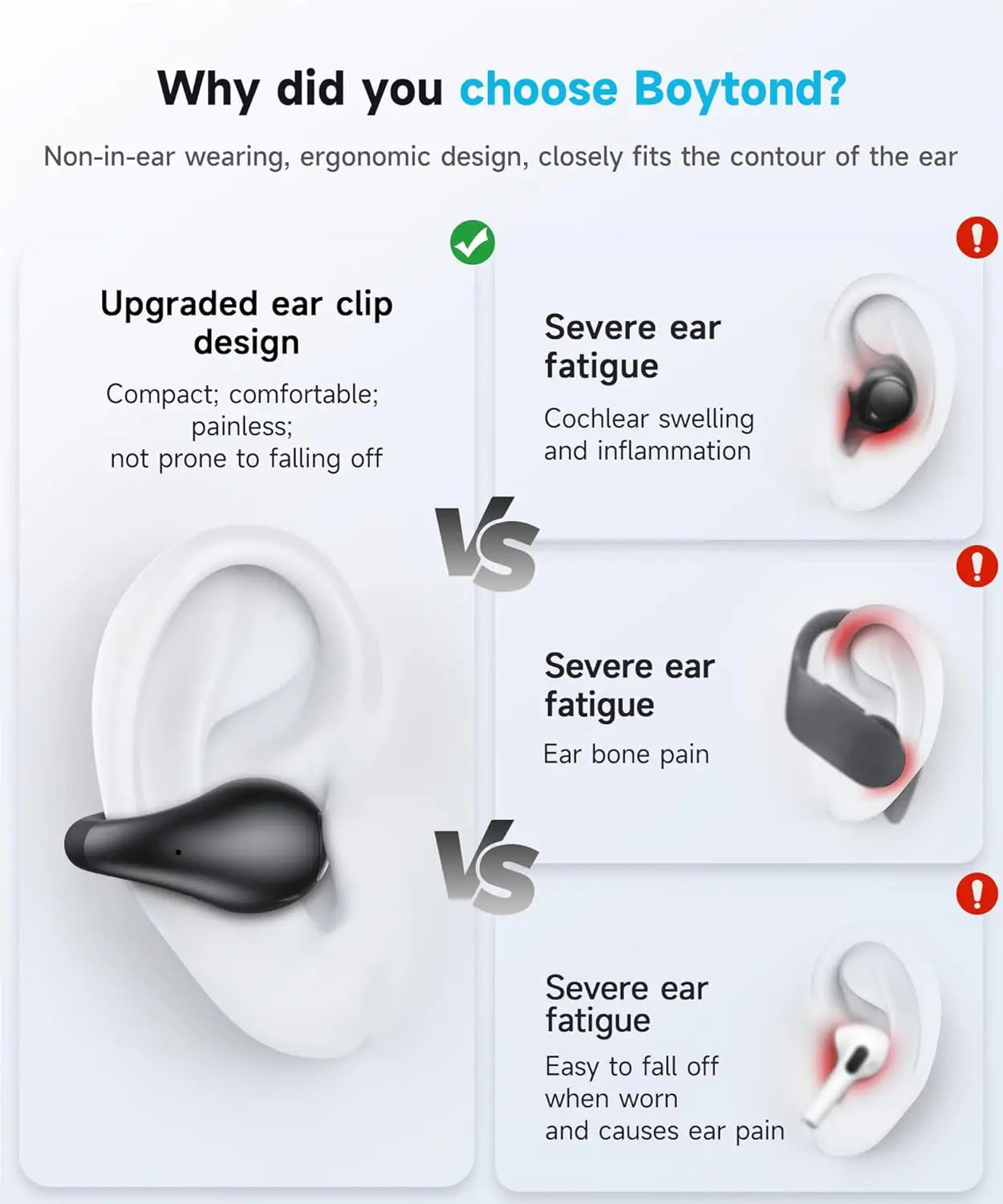 Open Ear Clip Earphones - Ear Hanging Earphones Wireless Bluetooth, Waterproof Bone Conduction Earphones
