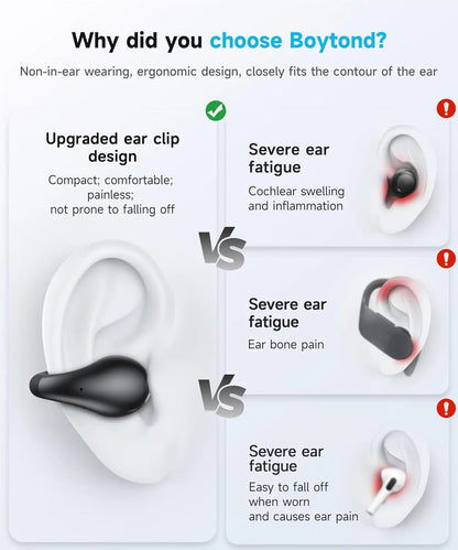 Open Ear Clip Earphones - Ear Hanging Earphones Wireless Bluetooth, Waterproof Bone Conduction Earphones
