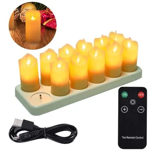 Set of 12 Rechargeable Remote-Controlled LED Candles Light with Realistic Flickering Flames Mood Lighting for Home Décor Candles
