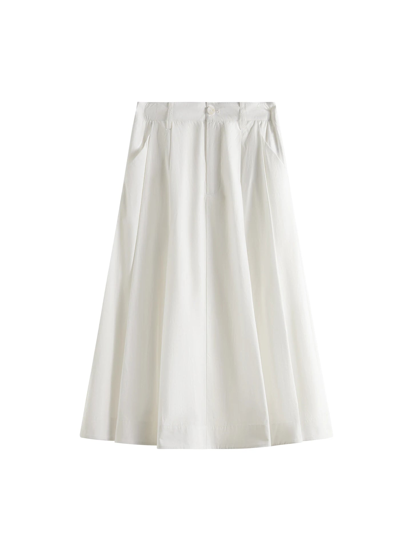FSLE 2025 Summer French High Waist A-Line Skirt - Office Chic Ivory Midi with Adjustable Waist & Hidden Pockets 25FS12197