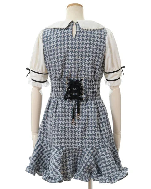 Liz Japanese Mine Mass-Produced Sweet Girl Double-breasted Dress Classic Style Bow Grid Slim Long Sleeve Tweed Dress for Women