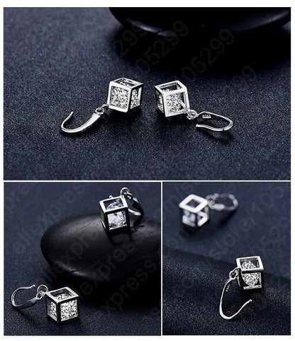 Hot Sale Big Promotion 925 Sterling Silver Jewelry Set Wedding Accessories Shiny Crystal Pendant Necklace Earrings