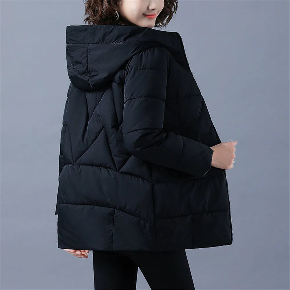New Loose Women Snow Jacket 3XL 4XL 2026 Winter Women Jacket Warm Parkas Female Thicken Coat Cotton Padded Long Hooded Outwear