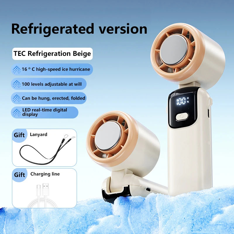 Lenovo Ice Compress Handheld Fan Portable Outdoor Usb Digital Display Folding Refrigeration High Speed Violent Turbine Small Fan
