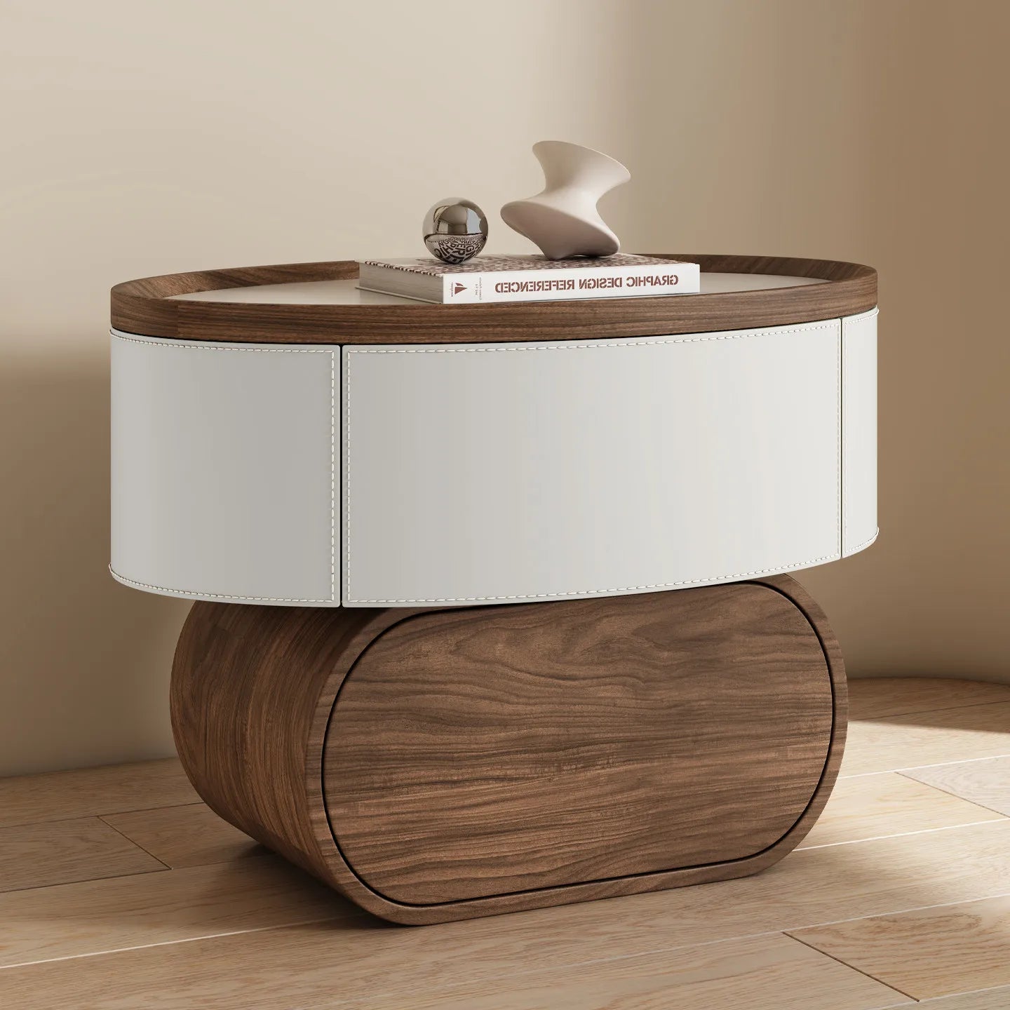 Solid Wood Saddle Leather Bedside Table Design Furniture Living Room Storage Cabinet Bedroom With Drawers Nightstands