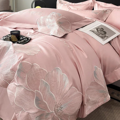 High-end Light Luxury Class A Long-staple Pure Cotton Floral Embroidery Quilt Cover Soft Bare Bed Line Comforter Bedding Sets