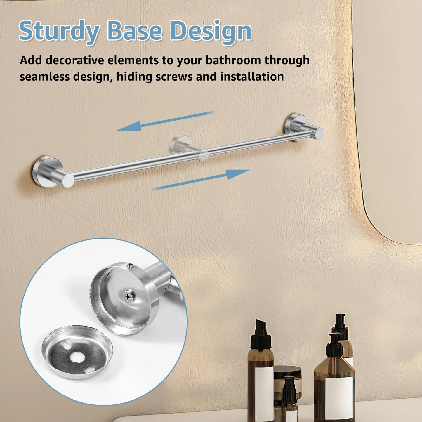 Towel Bar Wall Mounted Towel Holder Adjustable Stainless Steel Hand Towel Rack Retractable Towel Bar Rack Bathroom Space Saving