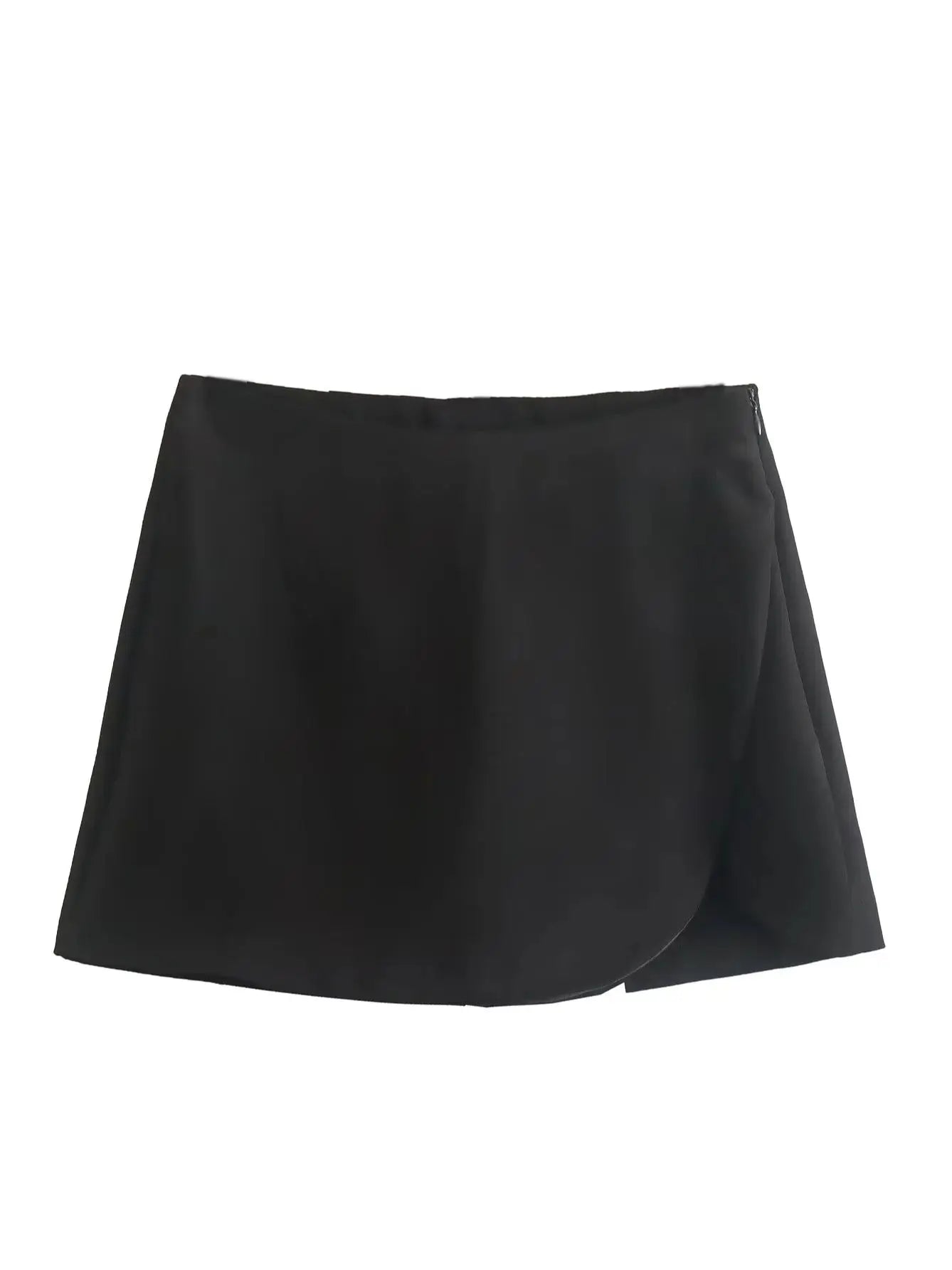 KONDALA Women Fashion 2025 Casual Mini Asymmetrical Skirts Shorts High Waist Back Pockets Wide Leg Skirts Zipper Female Shorts