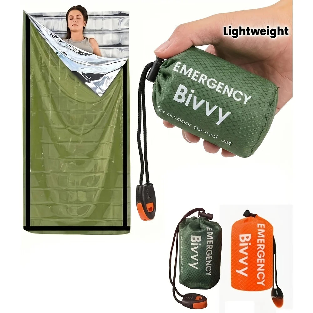 3-in-1 Car Emergency Sleeping Bag Set: Lightweight, compact, with whistle & carry bag. Perfect for survival, camping & hiking.