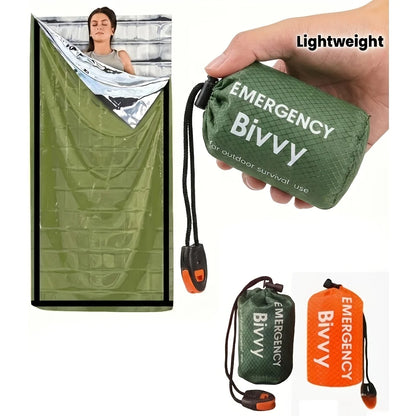 3-in-1 Car Emergency Sleeping Bag Set: Lightweight, compact, with whistle & carry bag. Perfect for survival, camping & hiking.