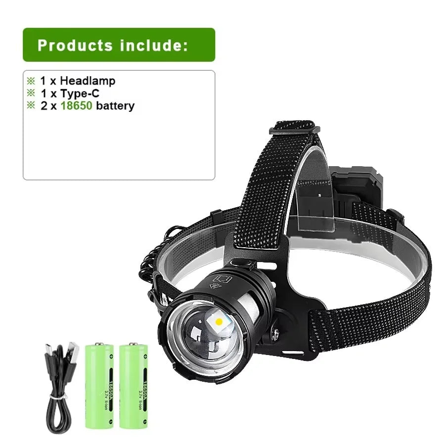 New 10000000LM Most Powerful Headlamp 800W Headlight USB Rechargeable Head Flashlight High Power Outdoor Head Lamp Fishing Light