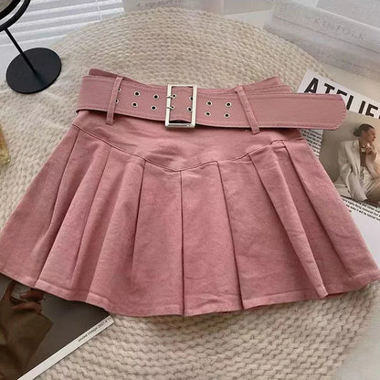 Xpqbb Summer Pleated Skirt Women Korean Fashion with Belt Mini Skirts Girl Kawaii High Waist School Uniform A-Line Short Skirts