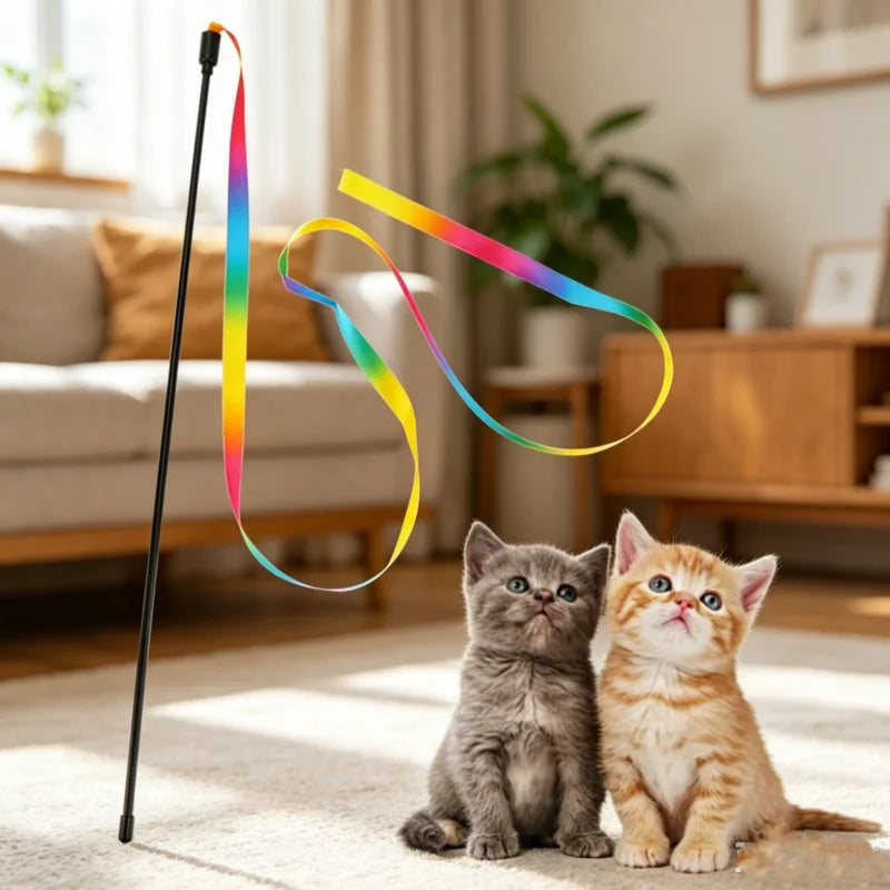 Pet Cat Toys Cute Funny Rainbow Strips Stick Cat Teaser Wand Pet Toys for Cats Interactive Toys Cat Supplies Pet Products