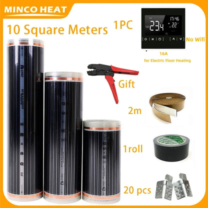 Minco Heat 220W/㎡ 50/80cm Width 10m2  Infrared Underfloor Heating Film with Wifi Thermostat Installation Kit
