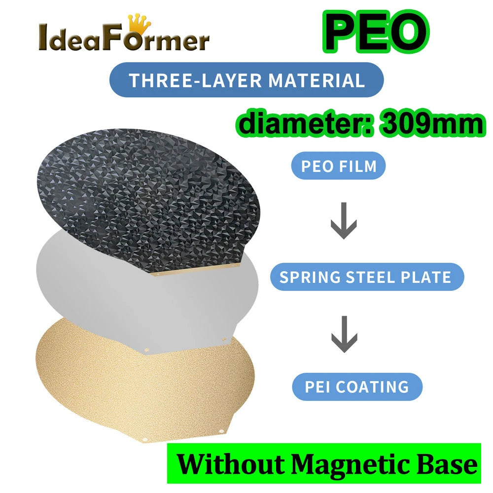 Double Heated Bed PET/PEO+PEI Spring Steel Sheet PEI Bed Diameter 220/240/265/309/270mm Round For Rostock Delta Kossel/Flsun