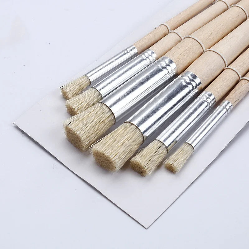 6pcs Stencil Brushes Set Bristle Hair Wooden Handle Paint Brushes Perfect for Students DIY Crafts Painting