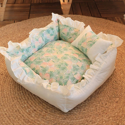 Pet Dog Lace Bed Cat Bed Cute Puppy Square Sleeping Cushion Bed Cat Sofa Warming Dog Nest with Pillow Washable Pet Bed S~L