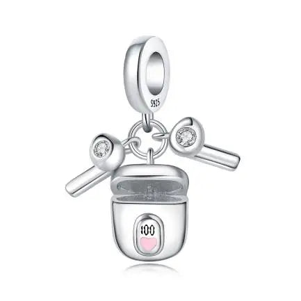 Guitar Microphone Music 925 Sterling Silver Charm Pendant Suitable Fit Original Bracelet Necklace keychain Jewelry Accessories