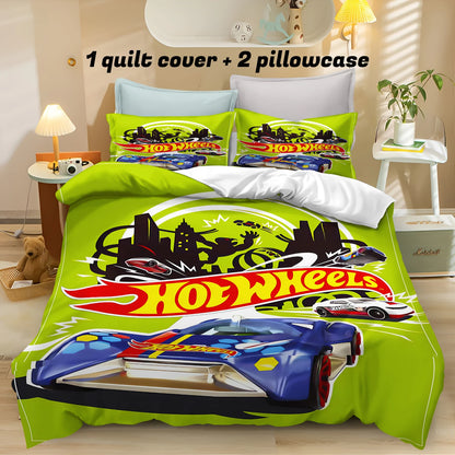 Cartoon Hot-wheel Duvet Cover Home Pillowcase Set Adult Bedroom Children Comforter Bedding