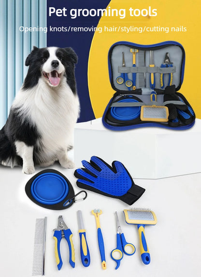 Pet Dog Cat Grooming Products Knotting Comb Straight Comb Nail Clipper File Hair Trimmer Hair Removal Comb Cleaning Beauty Set