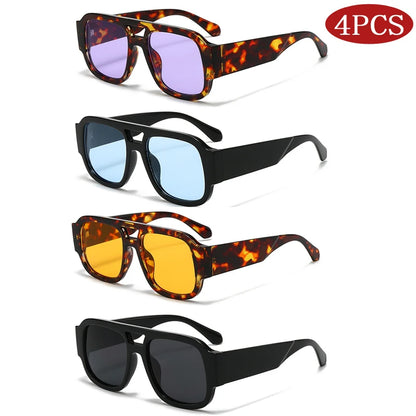 Protective Glasses 1/4 Sets Large Frame Double Bridges Square Sun Glasses Women Candy Color Men Eyeglasses Outdoor Sports Shades