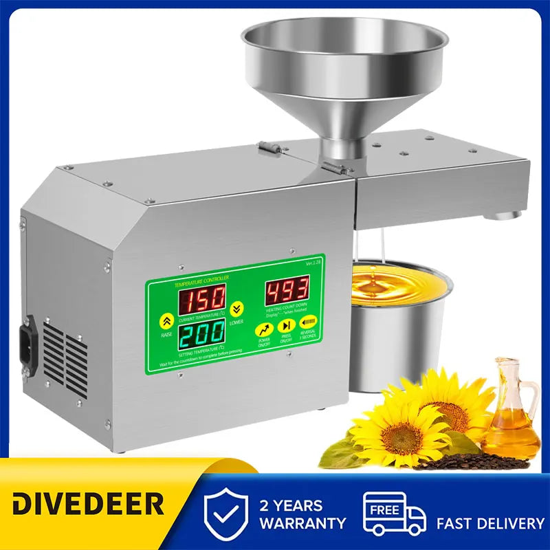 DIVEDEER Oil Press Machine Peanut Sesame Walnut Soybean Automatic Multifunction Intelligent Oil Press Machine Hot and Cold R3S