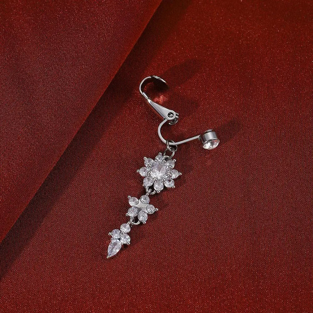 Clip On Belly Button Ring Butterfly Copper Zircon Pink Fake Belly Piercing Umbilical Navel Body Jewelry Trendy Fashion Style