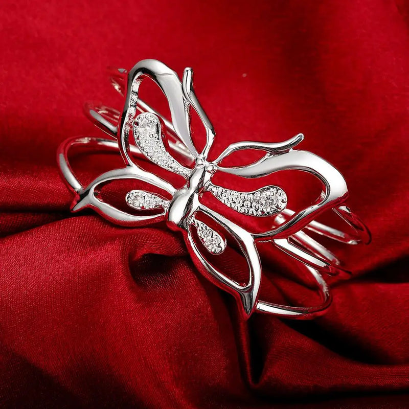 Luxury Designer Butterfly Crystal 925 Sterling Silver Bangles for Women Fashion Wedding Party Noble Jewelry Gifts