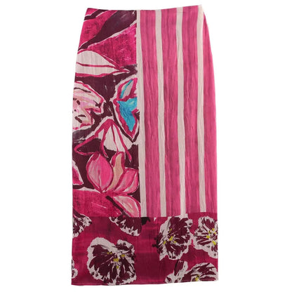 HXAO Women's Print Satin Skirt Summer 2025 Woman Vintage High Waist Long Skirt Midi Pencil Floral Slit Wrap Skirt Casual Skirts