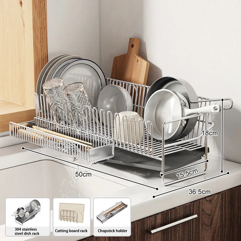 Dish Drying Rack with Drainboard, Dish Rack for Kitchen Counter, Dish Drainer Rack with Utensil Holder, Kitchen Organization