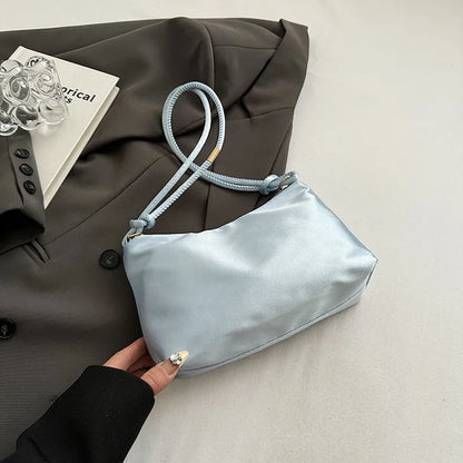 High Quality Solid Color Fashion Elegant Shoulder Bag Smooth Cloth Satin Underarm Bag Leisure Shoulder Bag Lady Handbags Purse
