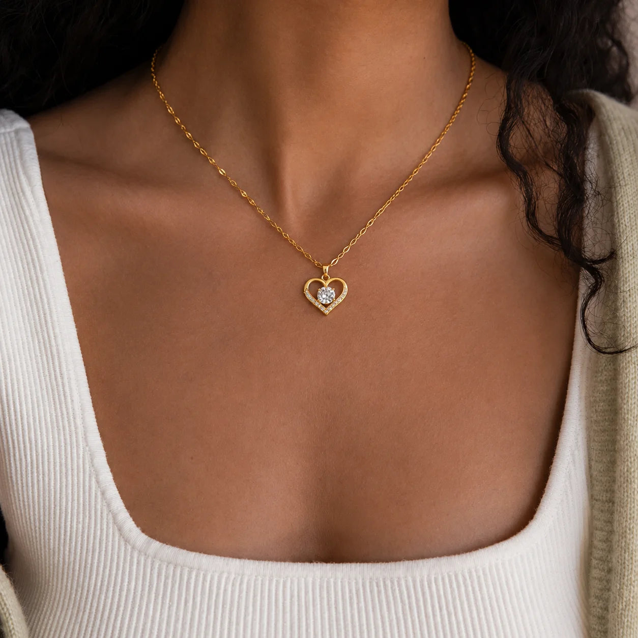Women's Necklace Collection, Original Necklace, Ladies' Gold Heart Necklace, Sparkling Zirconia Pendant Necklace, Jewelry Gift