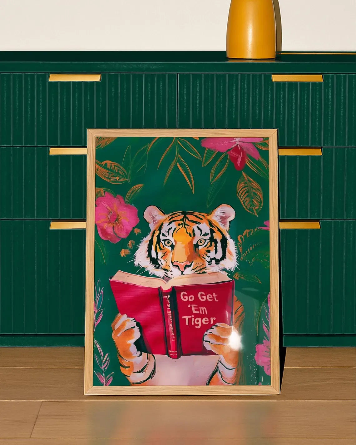 Humorous Bookworm Wall Art Decor for Library Office Study - Unique Theme Home Decorative Painting