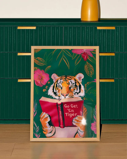 Humorous Bookworm Wall Art Decor for Library Office Study - Unique Theme Home Decorative Painting