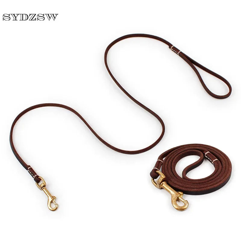 SYDZSW Pet Supplies Genuine Leather Dog Leash Wholesale Grade Copper Hook Large Dog Leash Labrador Shepherd Dog Products 0.8cm