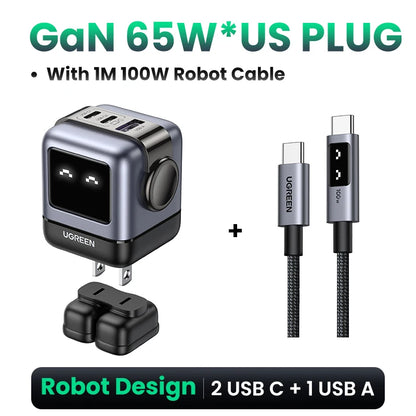 【US Plug】UGREEN 65W 30W GaN Charger Robot Design PD3.0 Fast Charger QC4.0 3.0 PPS for iPhone 17 16 15 Pro Macbook Laptop Table