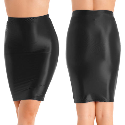 Womens Ladies Pencil Skirt Glossy Rave Party Clubwear Fashion Stretchy Casual Solid Color High Waist Bodycon Mini Skirts